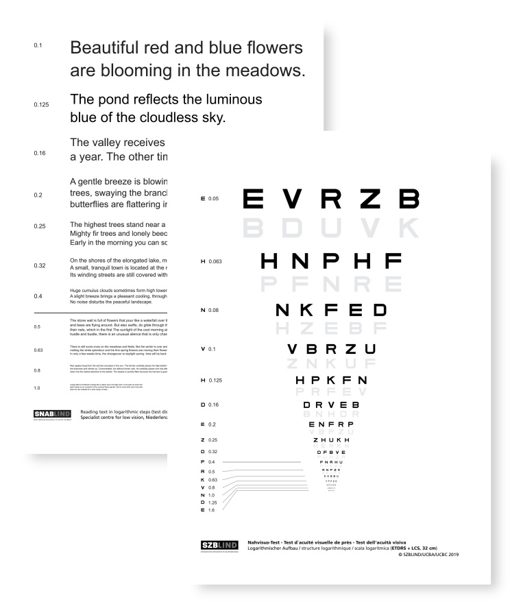 Test de la vision de près Engl Erw. dos : ETDRS + LCS Test de la vision de près Engl Erw. dos : ETDRS + LCS