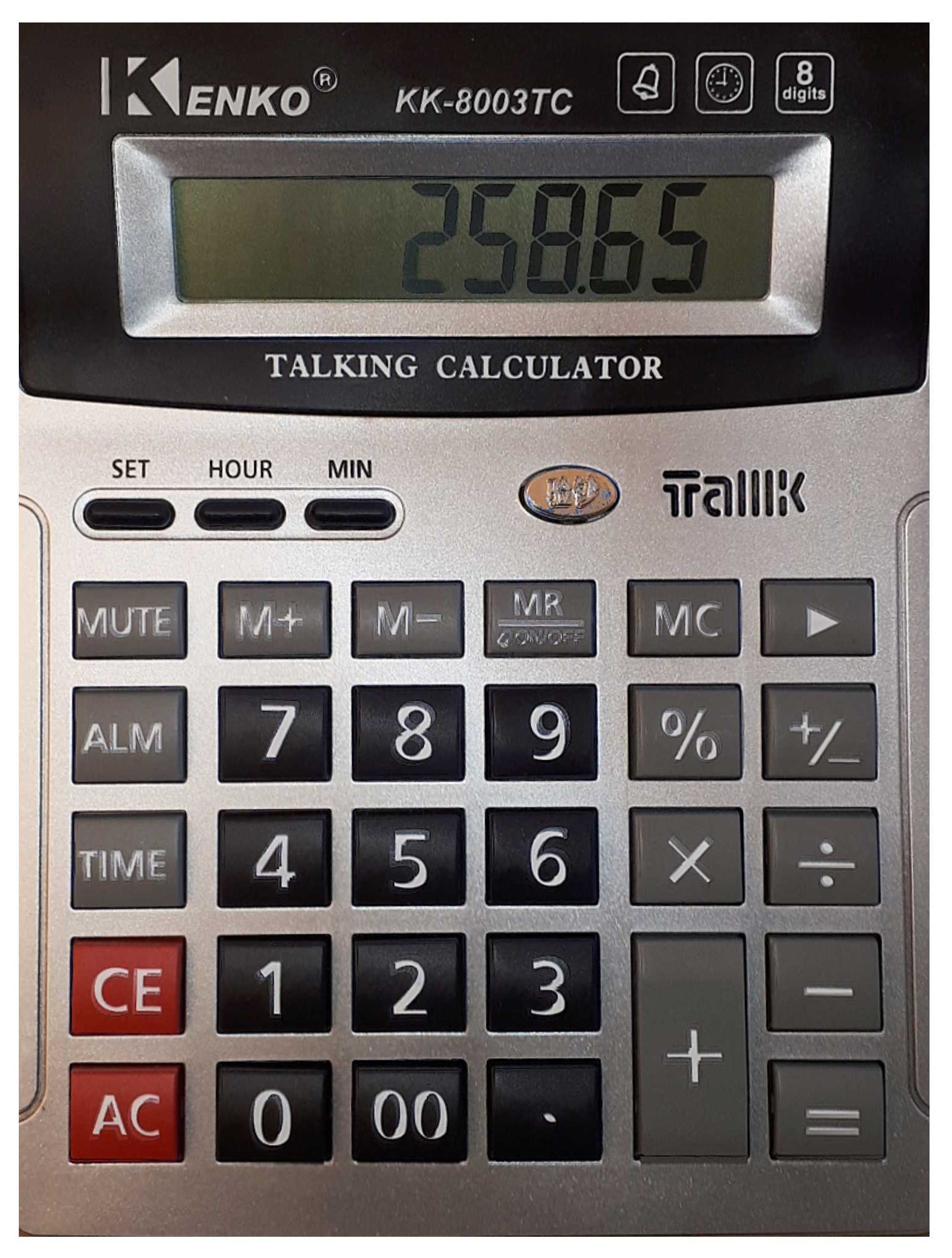Calculatrice de bureau Kenko parlante, italienne, argentée Calculatrice de bureau Kenko parlante, italienne, argentée